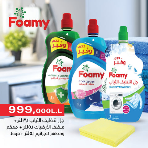 Foamy floor cleaner + Antiseptic 5L + Laundry 3.1L + GIFT towels offer