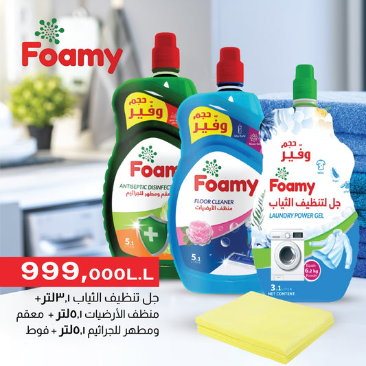 Foamy floor cleaner + Antiseptic 5L + Laundry 3.1L + GIFT towels offer